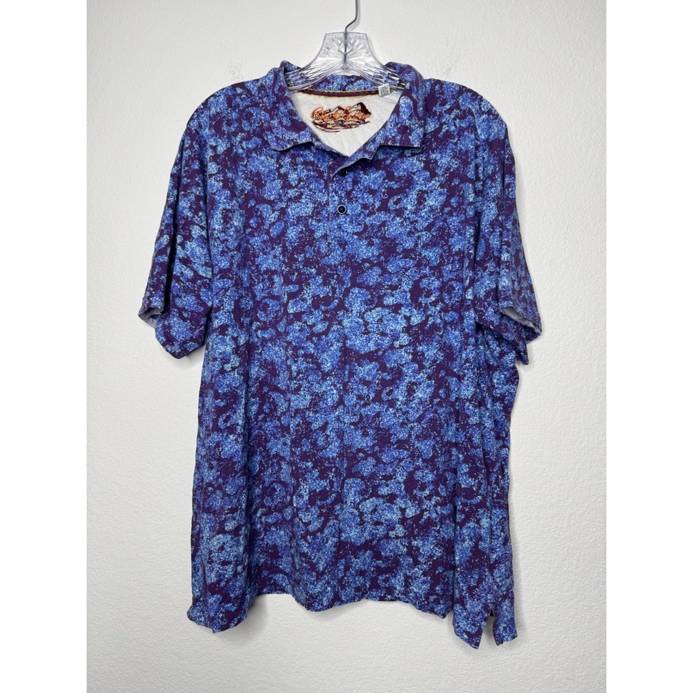 Robert Graham Mens 3XL Blue Purple Abstract Print Cotton Short Sleeve Polo Shirt